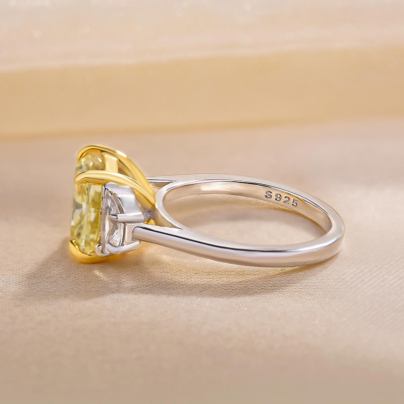 Elegant Cushion Cut Three Stone Yellow Sapphire Engagement Ring In Sterling Silver-Maxinejewelry