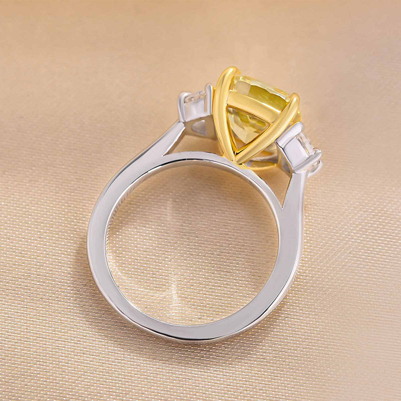 Elegant Cushion Cut Three Stone Yellow Sapphire Engagement Ring In Sterling Silver-Maxinejewelry