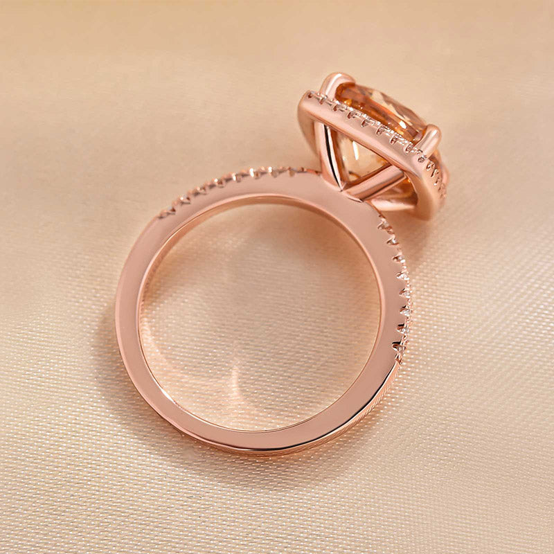 Elegant Rose Gold Halo Cushion Cut Champagne Engagement Ring In Sterling Silver-Maxinejewelry