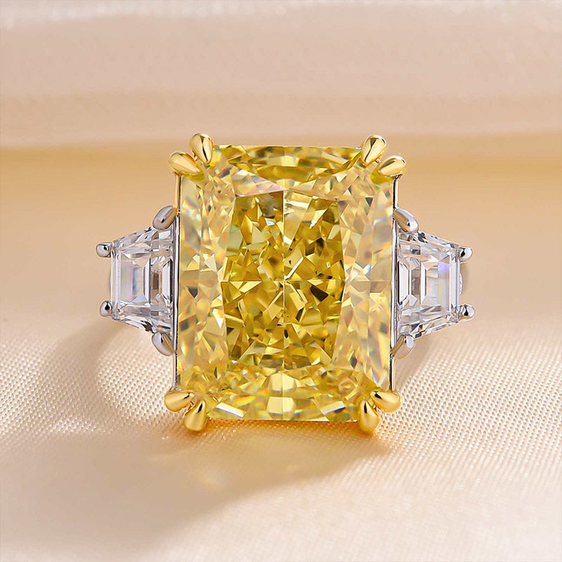 Gorgeous Radiant Cut Three Stone Yellow Sapphire Engagement Ring In Sterling Silver-Maxinejewelry