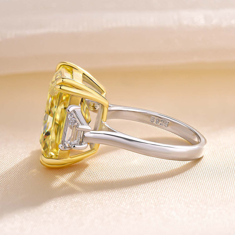 Gorgeous Radiant Cut Three Stone Yellow Sapphire Engagement Ring In Sterling Silver