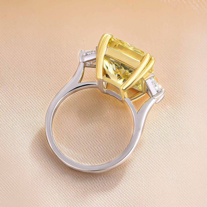 Gorgeous Radiant Cut Three Stone Yellow Sapphire Engagement Ring In Sterling Silver