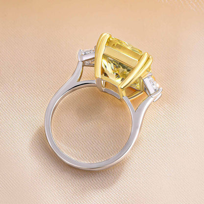 Gorgeous Radiant Cut Three Stone Yellow Sapphire Engagement Ring In Sterling Silver