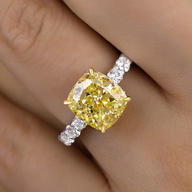 Stunning Two-tone Cushion Cut Yellow Sapphire Engagement Ring