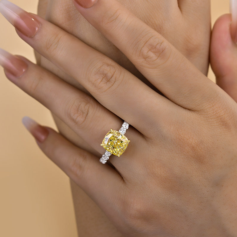 Stunning Two-tone Cushion Cut Yellow Sapphire Engagement Ring