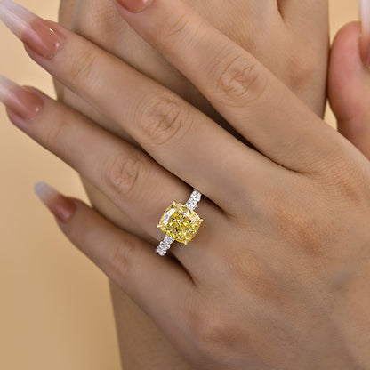 Stunning Two-tone Cushion Cut Yellow Sapphire Engagement Ring