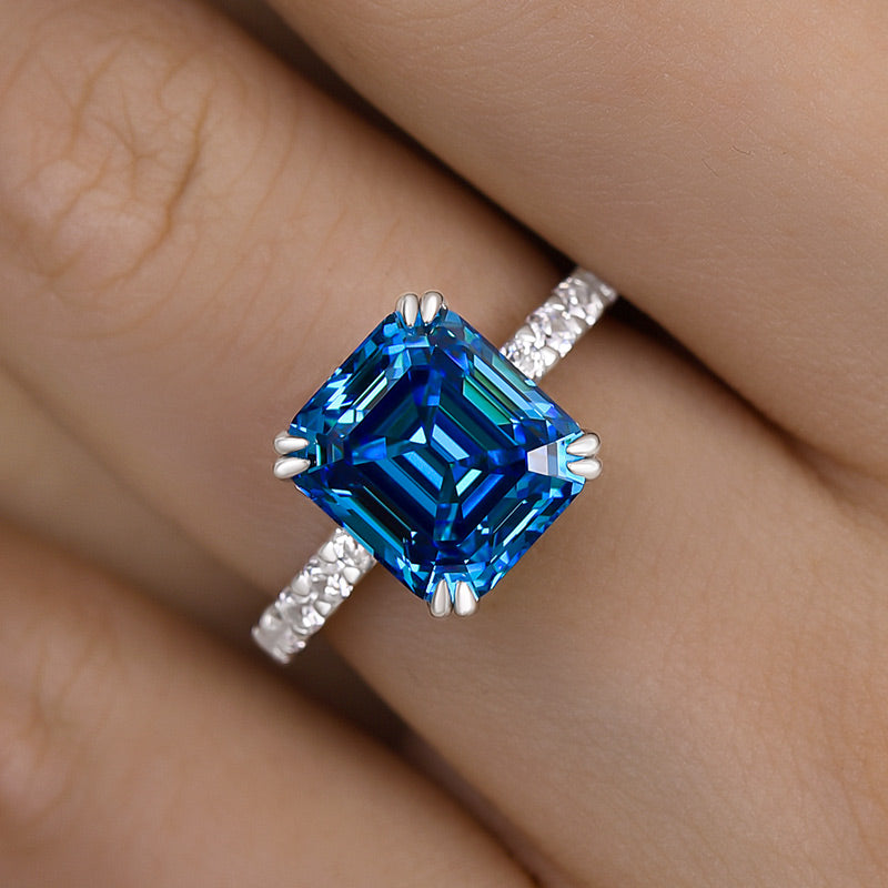 Noble Blue Sapphire Emerald Cut Engagement Ring