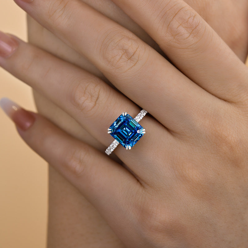 Noble Blue Sapphire Emerald Cut Engagement Ring