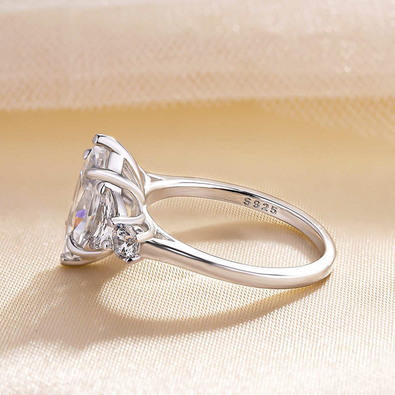 Stunning Marquise Cut Three Stone Engagement Ring In Sterling Silver-Maxinejewelry