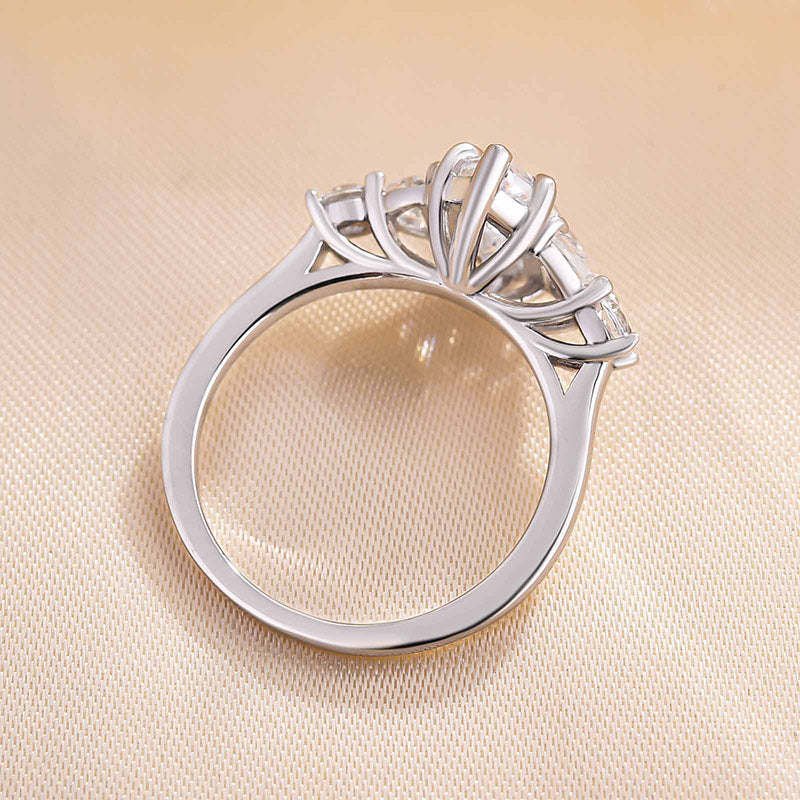 Stunning Marquise Cut Three Stone Engagement Ring In Sterling Silver-Maxinejewelry