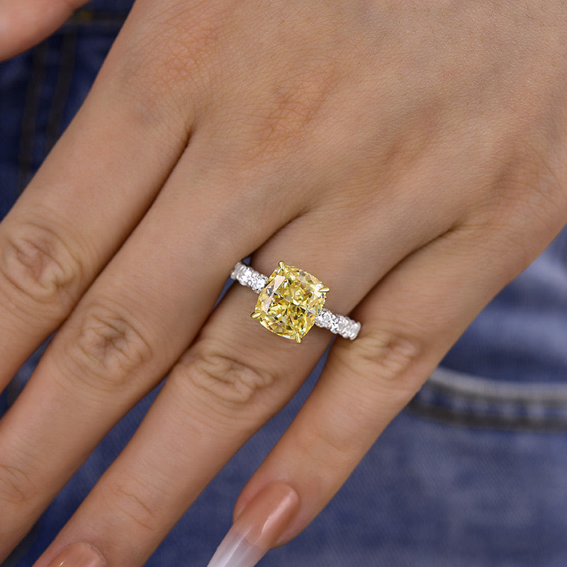 Stunning Two-tone Cushion Cut Yellow Sapphire Engagement Ring