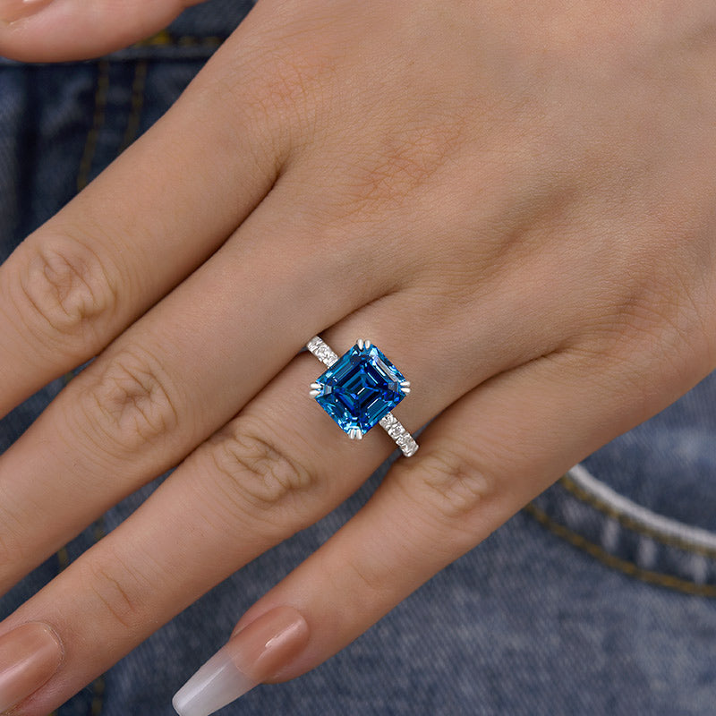 Noble Blue Sapphire Emerald Cut Engagement Ring