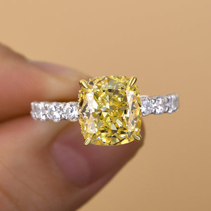 Stunning Two-tone Cushion Cut Yellow Sapphire Engagement Ring