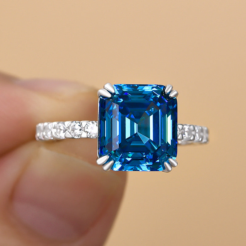 Noble Blue Sapphire Emerald Cut Engagement Ring