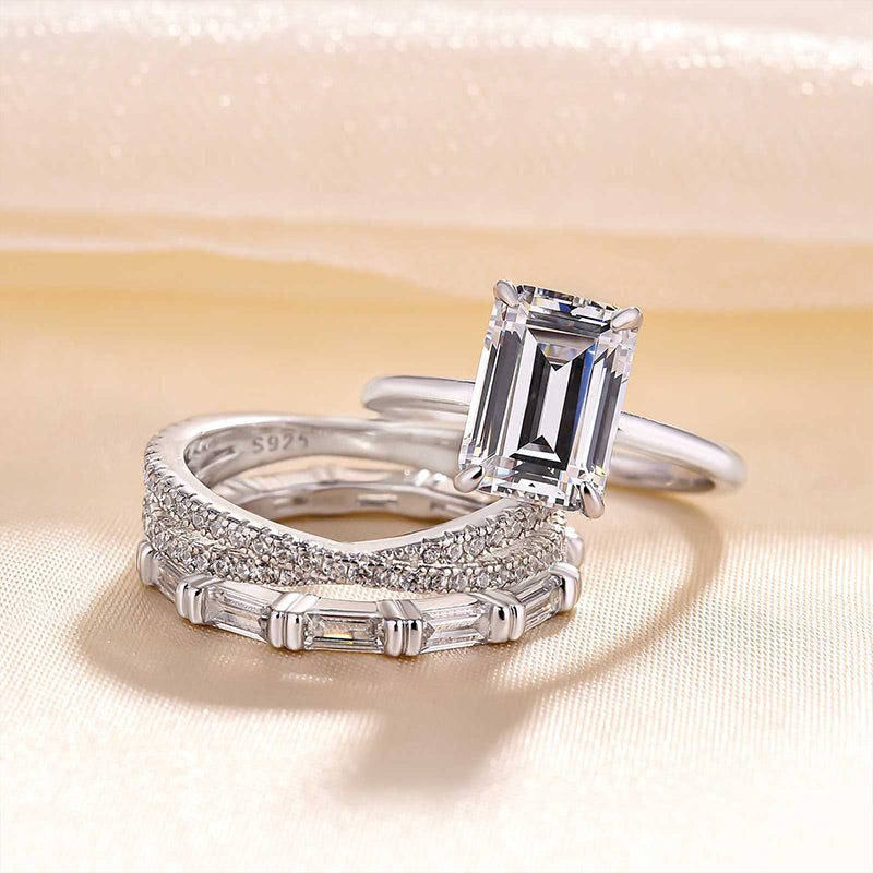 Exclusive Emerald Cut 3PC Wedding Set In Sterling Silver-Maxinejewelry