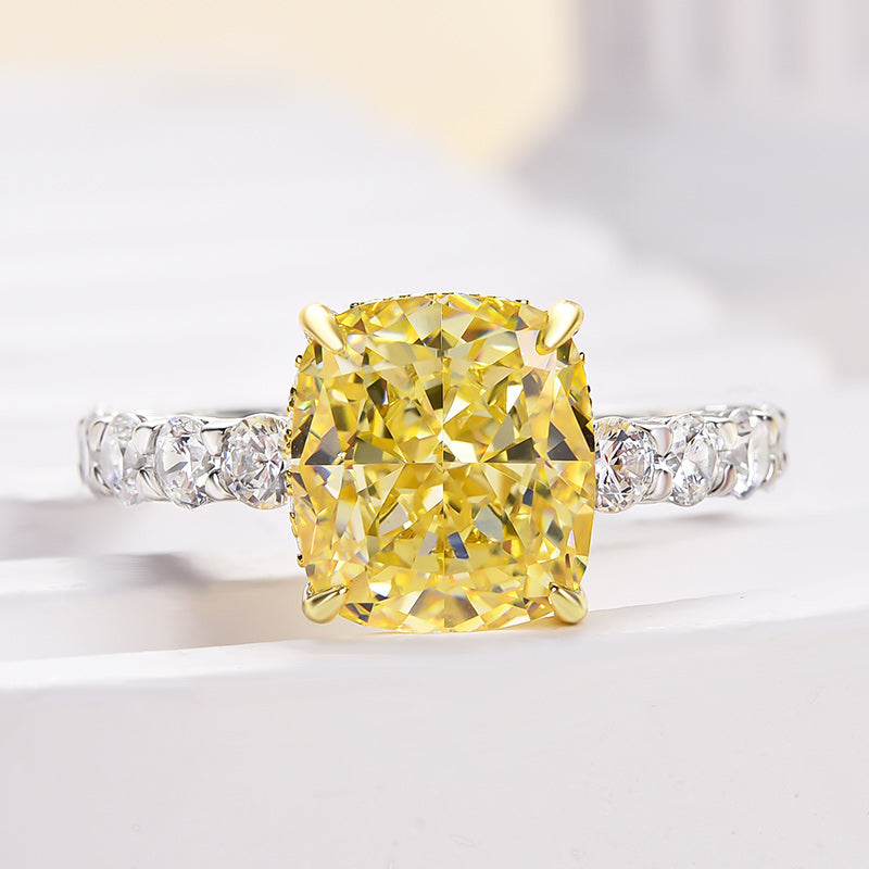 Stunning Two-tone Cushion Cut Yellow Sapphire Engagement Ring