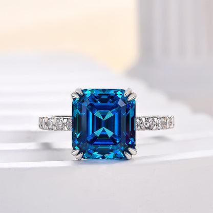 Noble Blue Sapphire Emerald Cut Engagement Ring