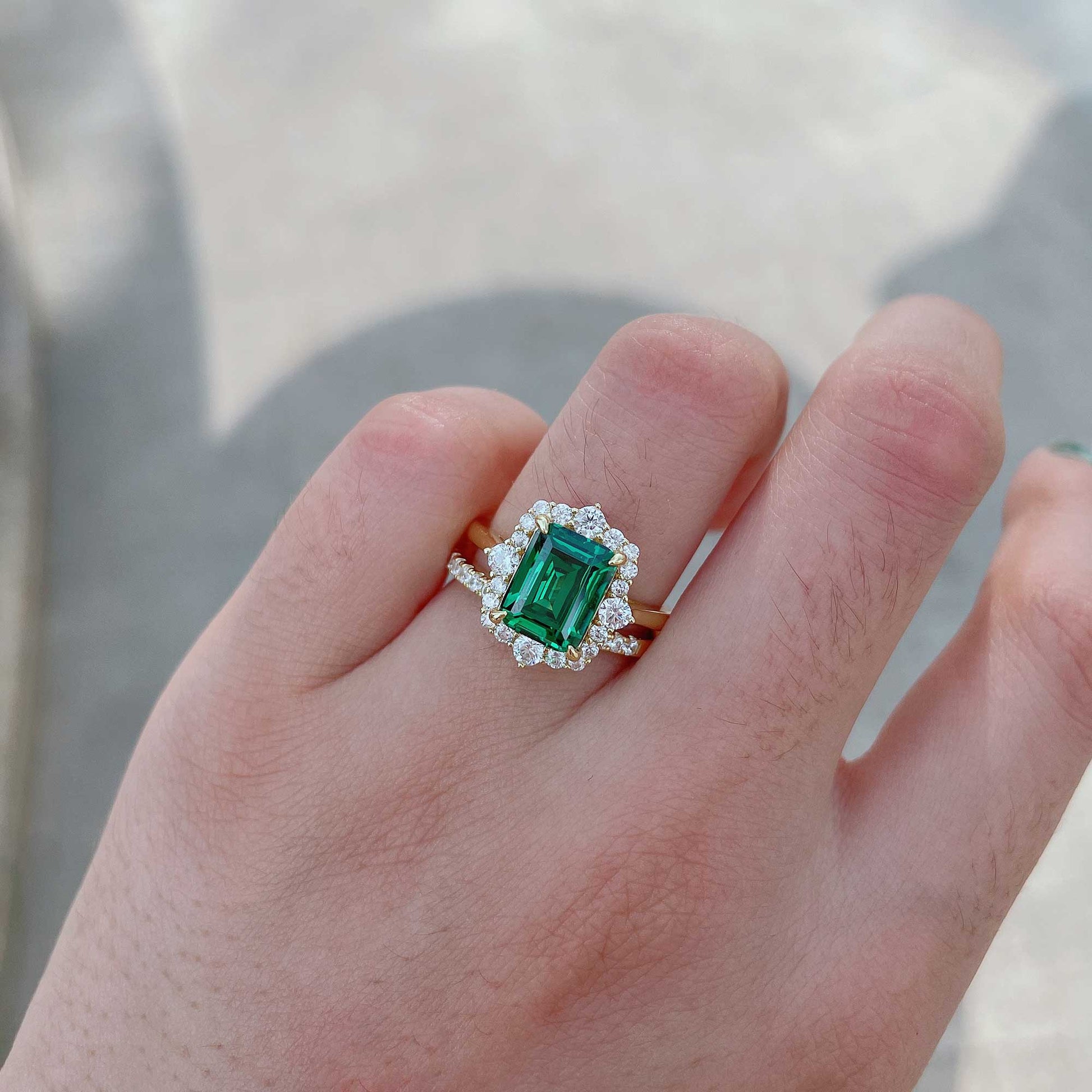 Exclusive Yellow Gold Halo Emerald Cut Wedding Sets In Sterling Silver-Maxinejewelry