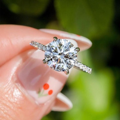 Classic Round Cut Engagement Ring for Her 4 prong In Sterling Silver-Maxinejewelry