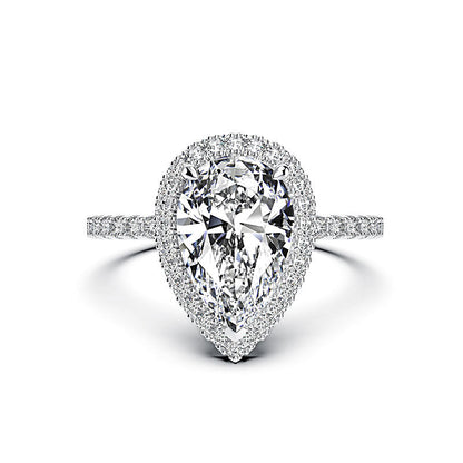 Classic 2.2 Carat Simulated Diamond Pear Cut Halo Engagement Ring for Her-Maxinejewelry