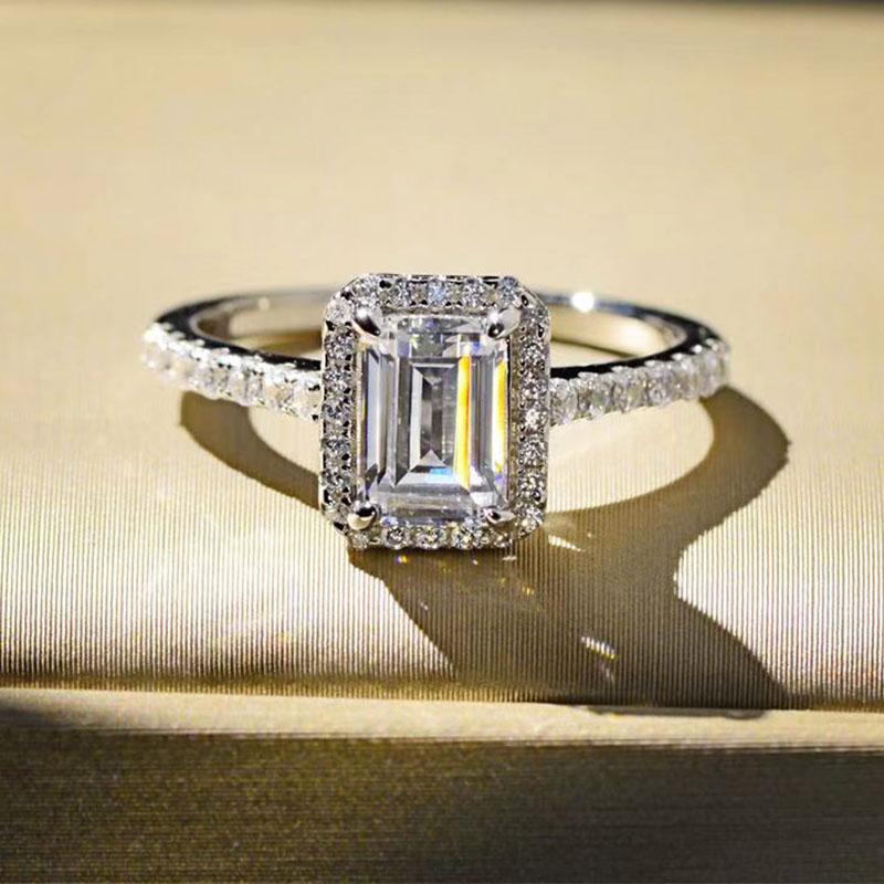 Halo Emerald Cut Sona Simulated Diamonds Wedding Ring Set for Women-Maxinejewelry