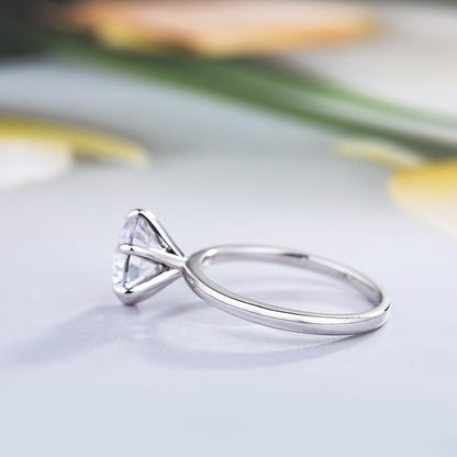 Classic Round Cut Solitaire Engagement Ring for Her In White Gold-Maxinejewelry