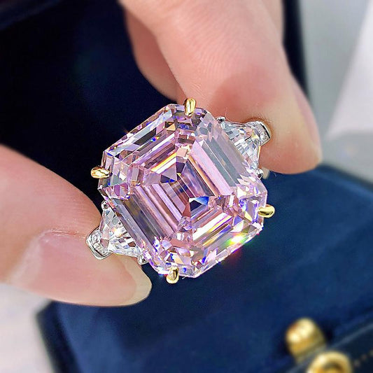 Pink Sapphire Asscher Cut and Trillion Cut Three Stone Engagement Ring for Her-Maxinejewelry