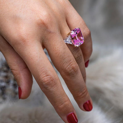 Pink Sapphire Asscher Cut and Trillion Cut Three Stone Engagement Ring for Her-Maxinejewelry