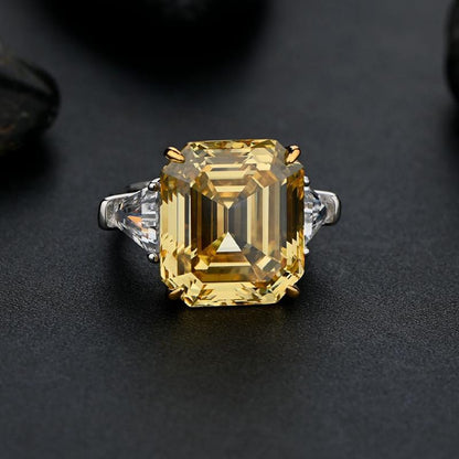 Yellow Sapphire Assher Cut and Trillion Cut Three Stone Engagement Ring for Her-Maxinejewelry