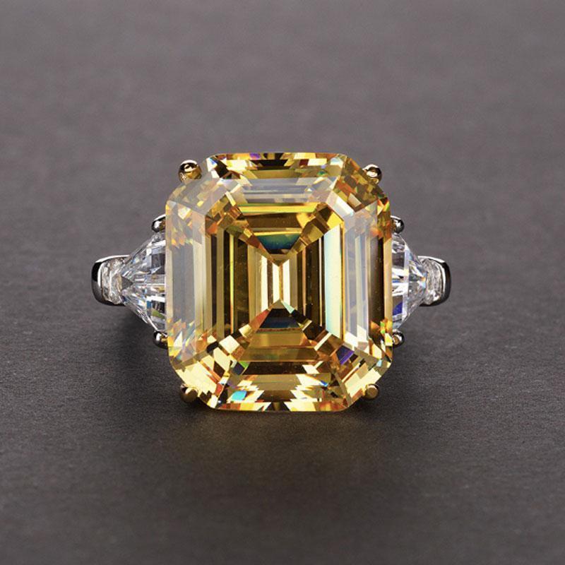 Yellow Sapphire Assher Cut and Trillion Cut Three Stone Engagement Ring for Her-Maxinejewelry