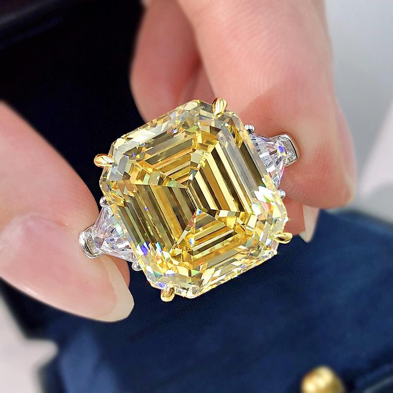 Yellow Sapphire Assher Cut and Trillion Cut Three Stone Engagement Ring for Her-Maxinejewelry