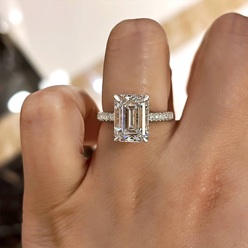 Gorgeous Emerald Cut Engagement Ring For Women In Sterling Silver-Maxinejewelry