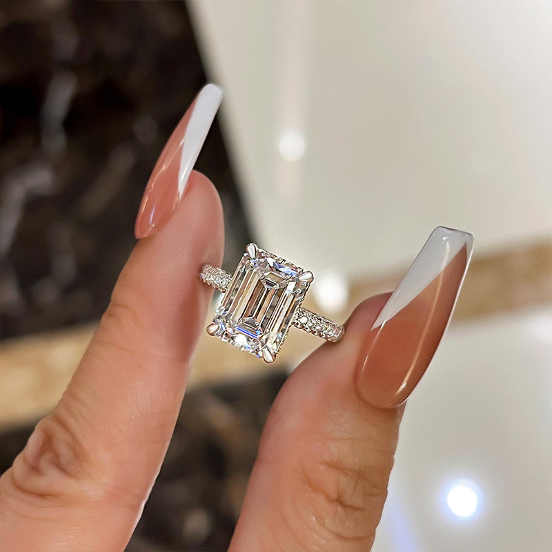 Gorgeous Emerald Cut Engagement Ring For Women In Sterling Silver-Maxinejewelry