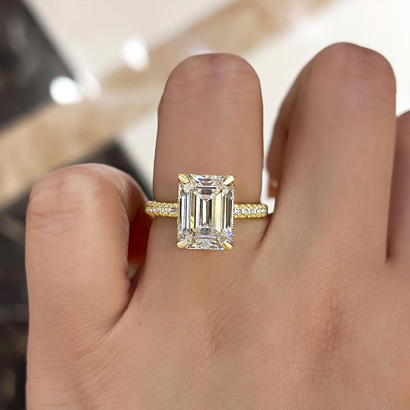 Gorgeous Emerald Cut Engagement Ring For Women In Sterling Silver-Maxinejewelry