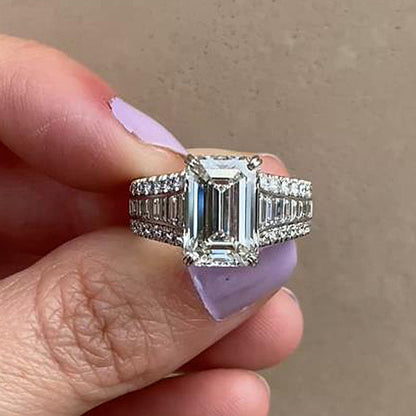 Exclusive Emerald Cut Engagement Ring In Sterling Silver-Maxinejewelry