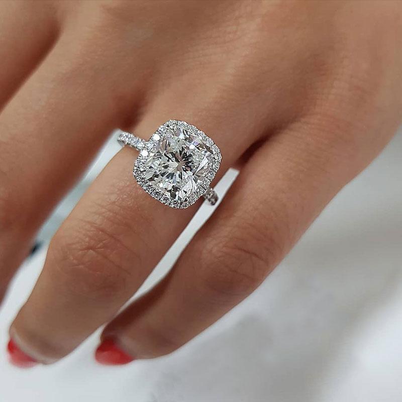 Amazing 3.2 Carat Cushion Cut Halo Engagement Ring In Sterling Silver-Maxinejewelry