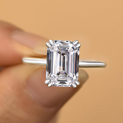 Timeless Emerald Cut Engagement Ring In Sterling Silver