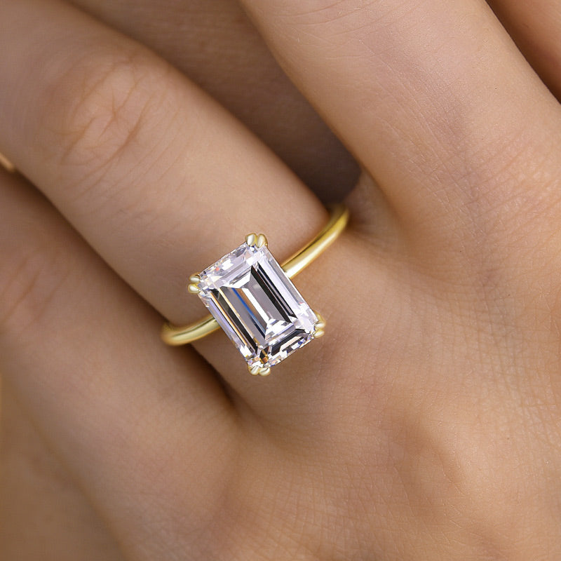 Timeless Yellow Gold Emerald Cut Engagement Ring In Sterling Silver-Maxinejewelry