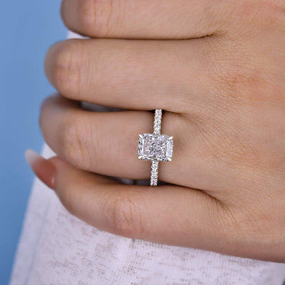 Elegant Sterling Silver Radiant Cut Simulated Diamond Engagement Ring-Maxinejewelry