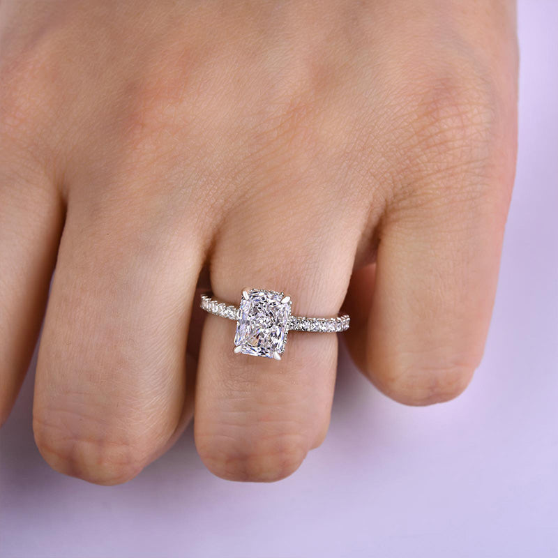 Elegant Sterling Silver Radiant Cut Simulated Diamond Engagement Ring-Maxinejewelry