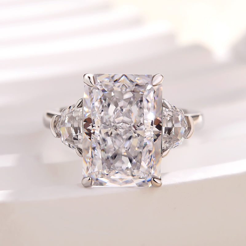 Honorable Crushed Ice Radiant Cut Three Stone Engagement Ring In Sterling Silver-Maxinejewelry