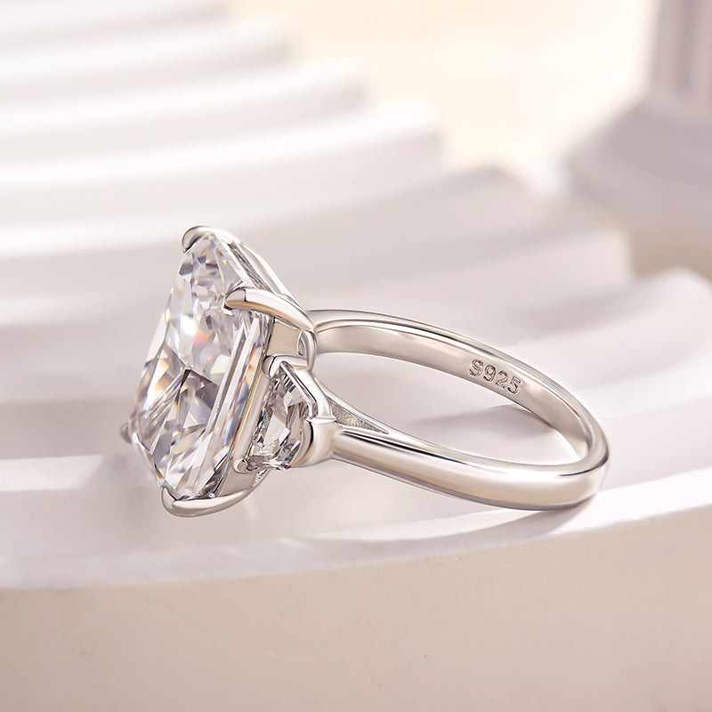 Honorable Crushed Ice Radiant Cut Three Stone Engagement Ring In Sterling Silver-Maxinejewelry