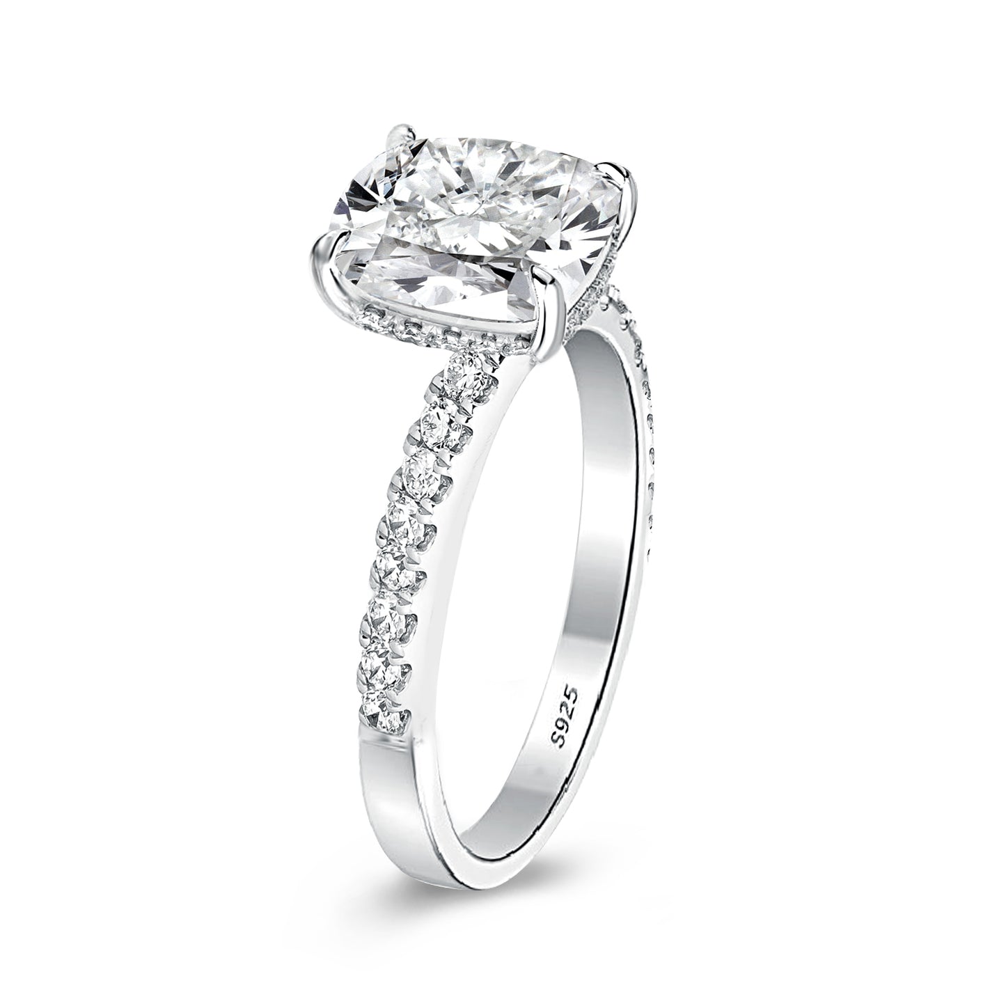 3.0 Carat Cushion Cut White Sapphire Women's Engagement Ring In Sterling Silver-Maxinejewelry