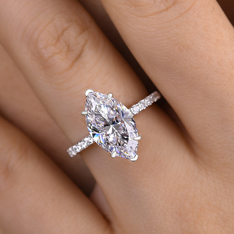 Exclusive Marquise Cut Insert Engagement Ring In Sterling Silver