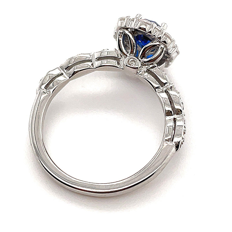 Noble Halo Oval Cut Blue Sapphire  Engagement Ring In Sterling Silver