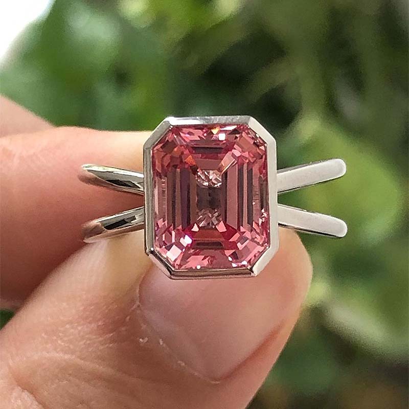 Exclusive Emerald Cut Padparadscha Engagement Ring