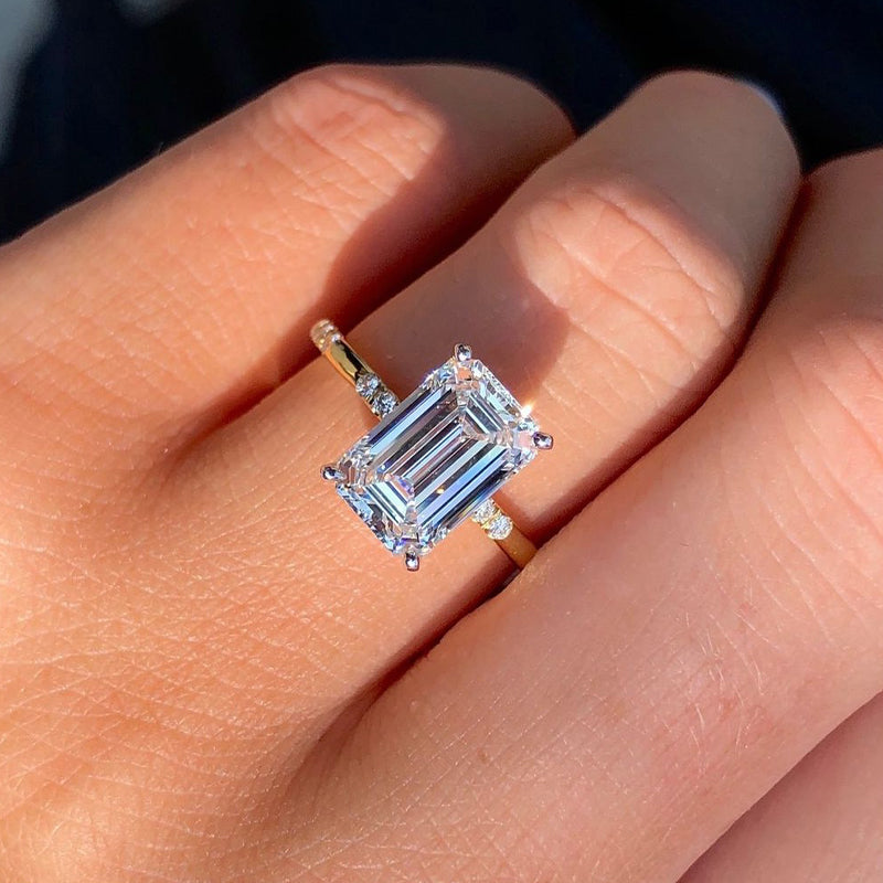 Gorgeous Two-tone Emerald Cut Engagement Ring