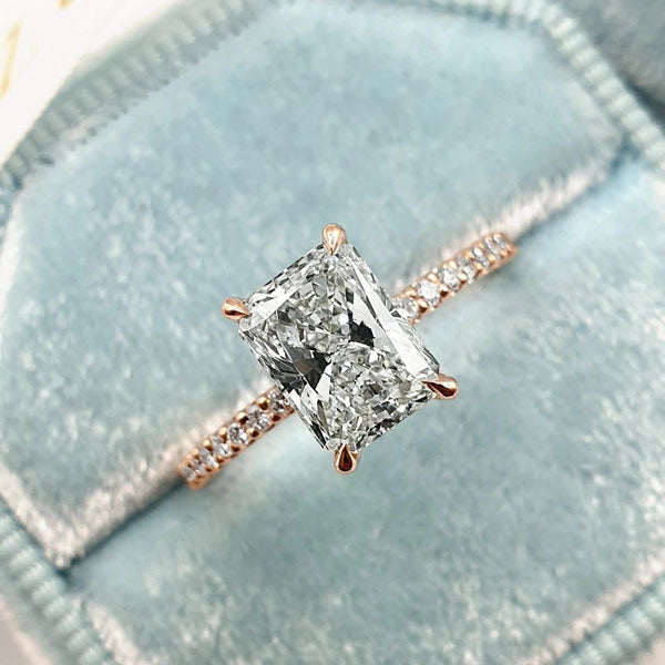 Rose Gold Radiant Cut Engagement Ring In Sterling Silver-Maxinejewelry