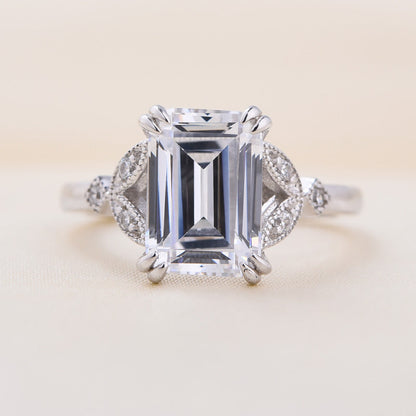 Classic Emerald Cut White Sapphire Women's Engagement Ring In Sterling Silver