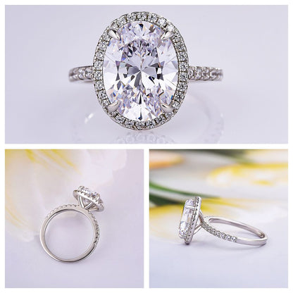 Halo White Gold Oval Cut Simulated Diamond Engagement Ring In Sterling Silver-Maxinejewelry